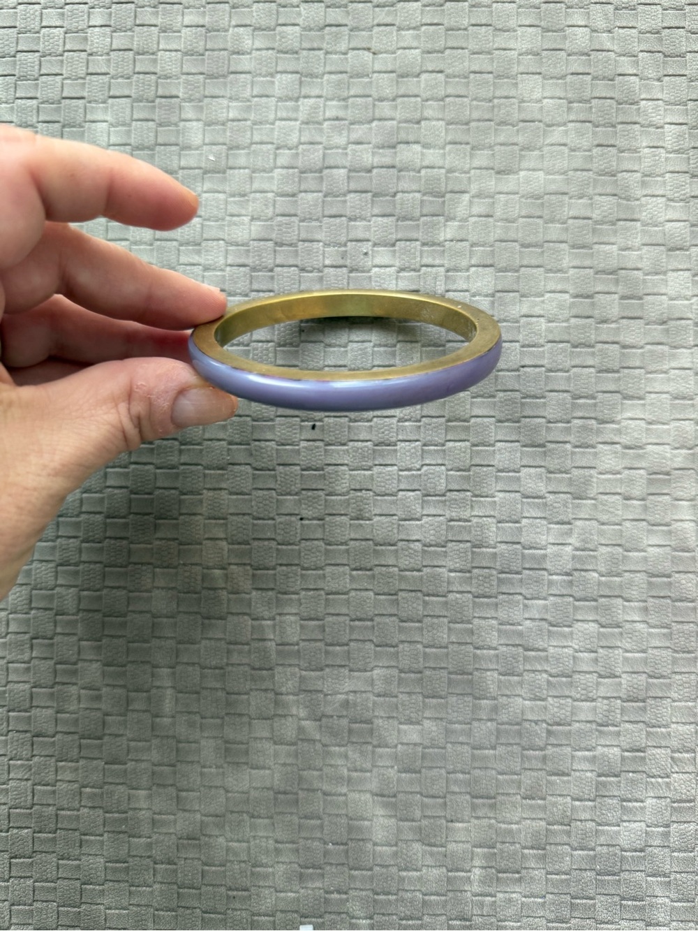 Lavender Enamel Bangle Bracelet gold tone heavy